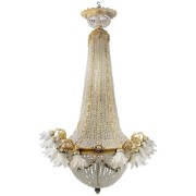 IQ3972 LARGE AND IMPRESSIVE LATE 19TH CENTURY GILT BRONZE AND BEADED BASKET CHANDELIER