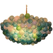 IQ4035 BLOWN GLASS BUBBLES CHANDELIER GREEN AND ORANGE RIBBED BALLS