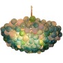 IQ4035 BLOWN GLASS BUBBLES CHANDELIER GREEN AND ORANGE RIBBED BALLS