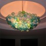 IQ4035 BLOWN GLASS BUBBLES CHANDELIER GREEN AND ORANGE RIBBED BALLS