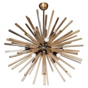 IQ4045 MODERNIST HAND BLOWN MURANO 24 KT GOLD TRANSLUCENT GLASS & BLACK ENAMEL SPUTNIK CHANDELIER