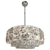 IQ4089 GERMAN MIDCENTURY LARGE CRYSTAL CHROMED METAL CHANDELIER