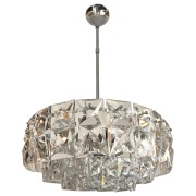 IQ4089 GERMAN MIDCENTURY LARGE CRYSTAL CHROMED METAL CHANDELIER