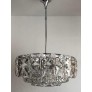 IQ4089 GERMAN MIDCENTURY LARGE CRYSTAL CHROMED METAL CHANDELIER