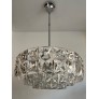 IQ4089 GERMAN MIDCENTURY LARGE CRYSTAL CHROMED METAL CHANDELIER