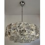 IQ4089 GERMAN MIDCENTURY LARGE CRYSTAL CHROMED METAL CHANDELIER