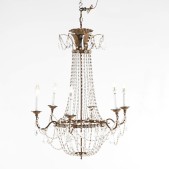 IQ4123 ANTIQUE ITALIAN DRAPED PRISM SIX LIGHT CHANDELIER CIRCA 1930