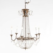 IQ4123 ANTIQUE ITALIAN DRAPED PRISM SIX LIGHT CHANDELIER CIRCA 1930